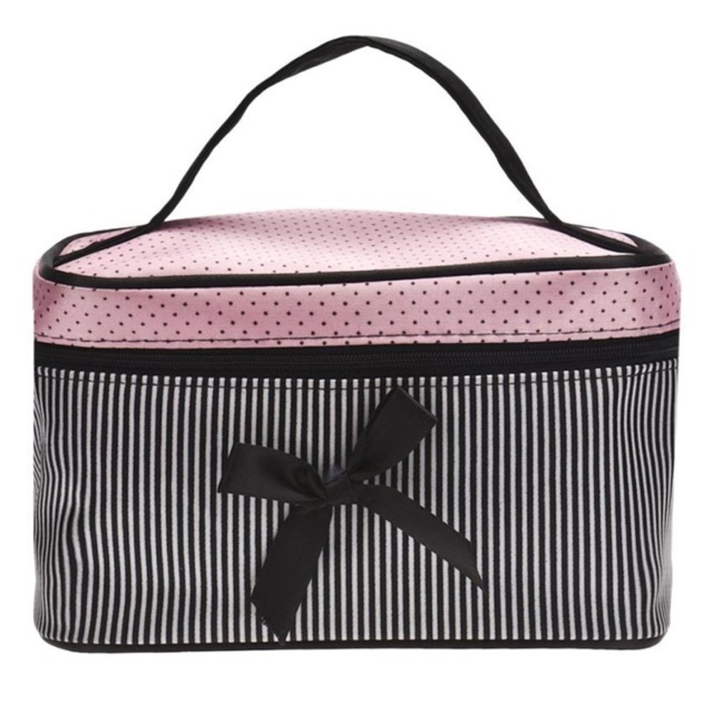 Black & Pink Stripe Zippered Cosmetic Travel Bag - Picture 1 of 6